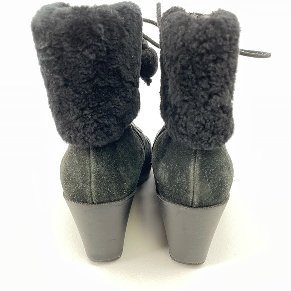 Cole Haan Womens Size 9B Black Pom Pom Wedge Sueded Leather Boots D35450 - Picture 6 of 11
